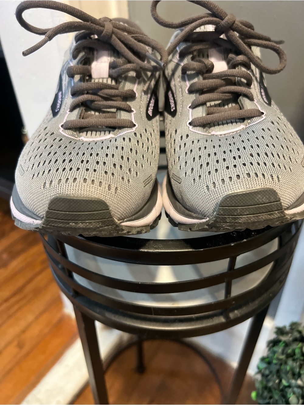 Brooks Women's Ghost Running Sneakers in Gray with Light Pink Accents - Picture 3 of 7